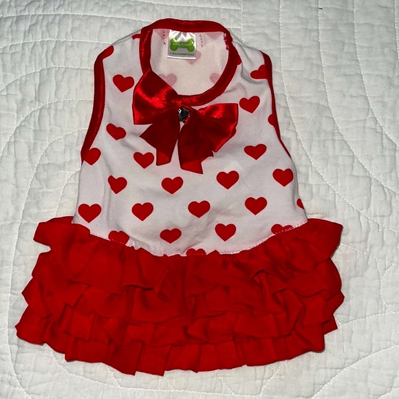 Wag-a-tude Other - 🆕 Ruffle Dress Red Hearts & Satin Bow